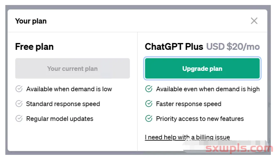 ChatGPT Plus 订阅页面