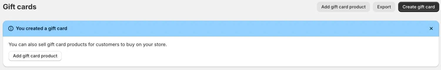 Shopify仪表板添加礼品卡产品的截图
