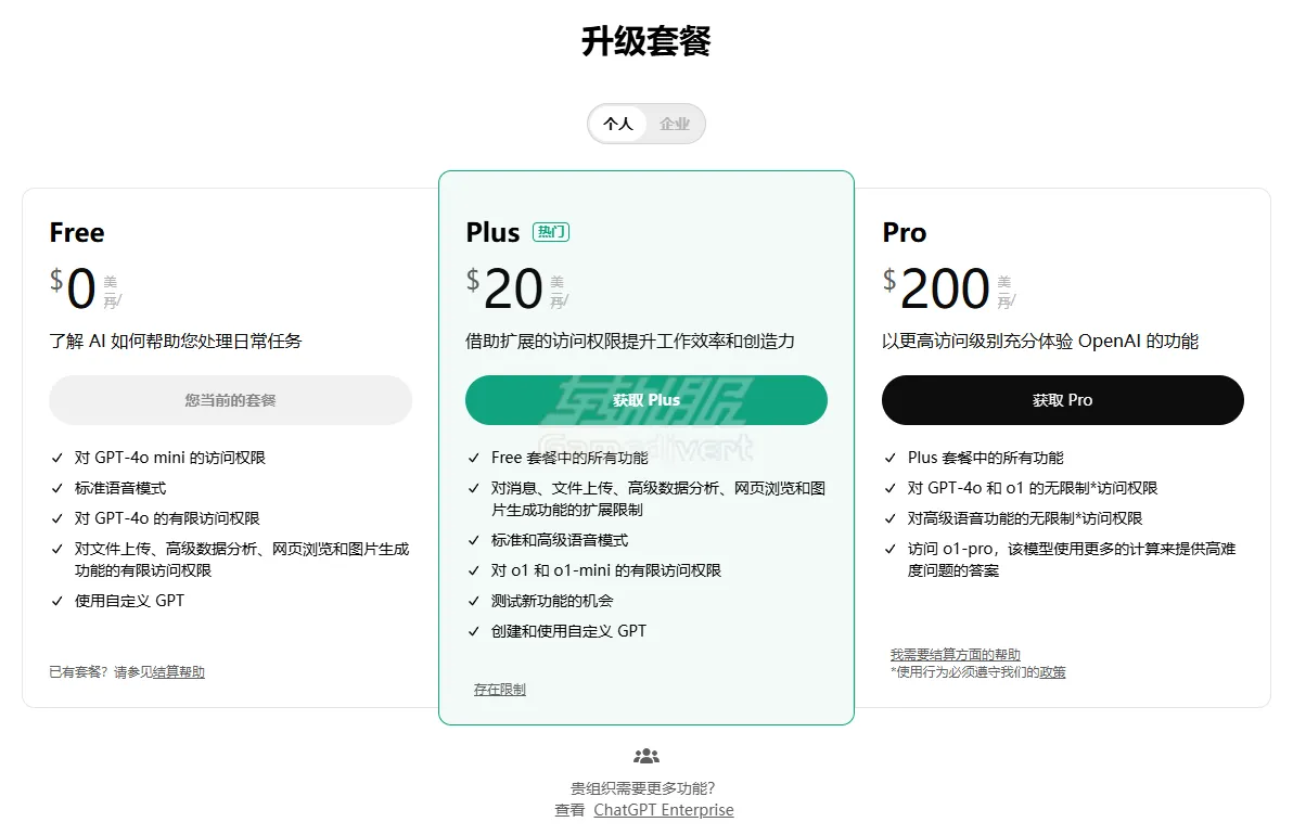 选择想要订阅的套餐