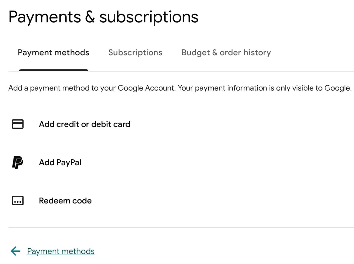 Google Pay 添加支付方式