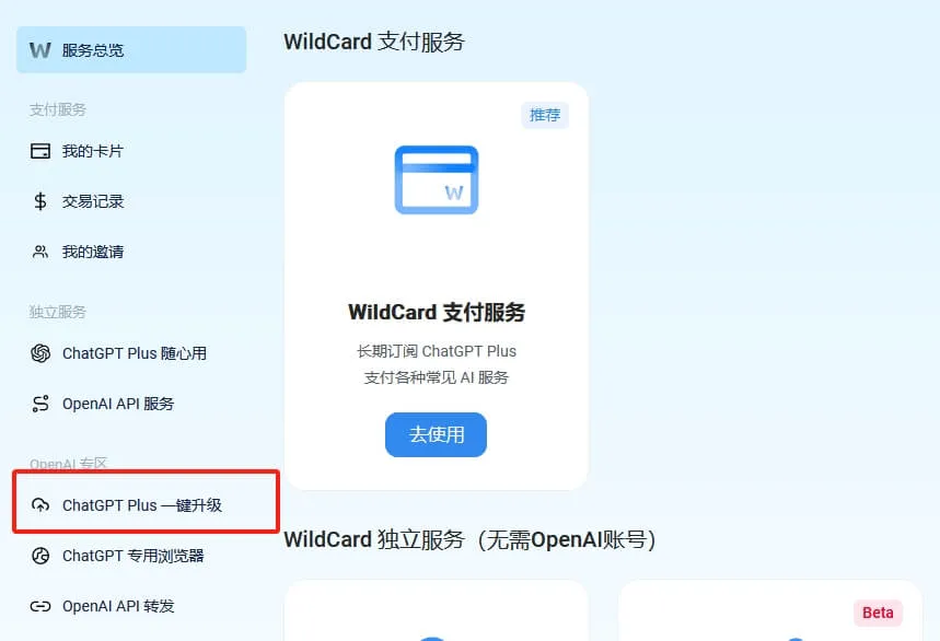 进入刚才注册的野卡 服务总览