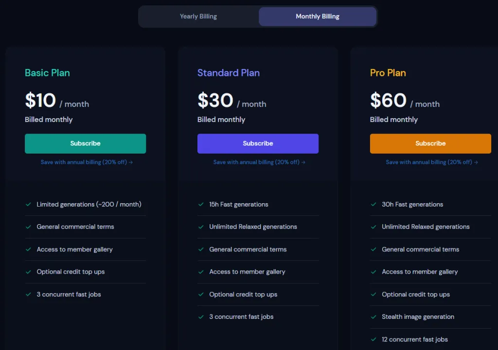 Midjourney付费页面