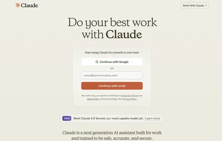 Claude 3.5的登录页面