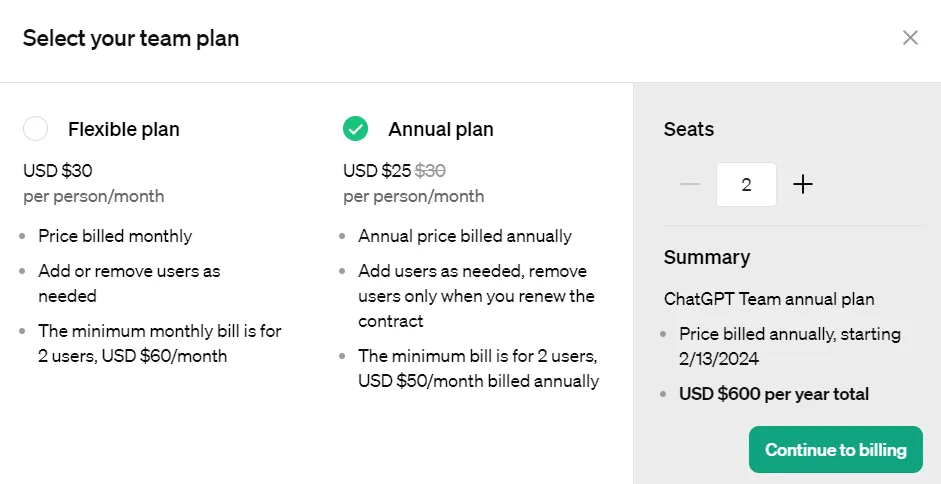 Select Billing Options